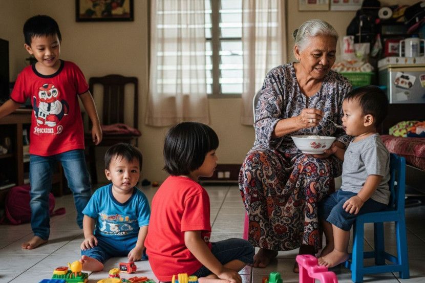 Segelintir warga emas gemar menjaga cucu mereka. -Gambar hiasan AI