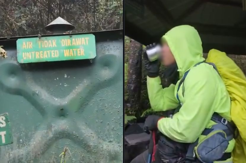 Pendaki disaran membawa bekalan air sendiri berbanding minum air tak dirawat di kawasan gunung. -Gambar media sosial