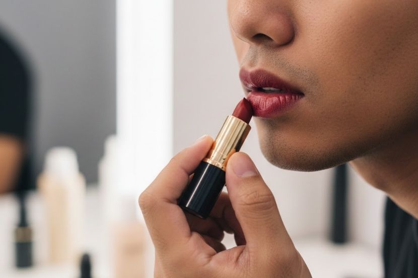Memakai gincu haram bagi lelaki. -Gambar hiasan AI