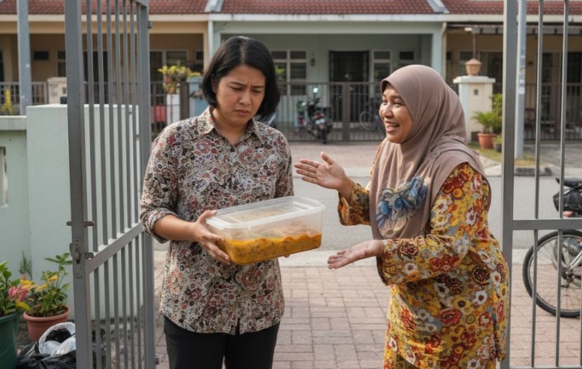 Berkongsi hidangan adalah lumrah biasa di kawasan kejiranan. -Gambar hiasan AI