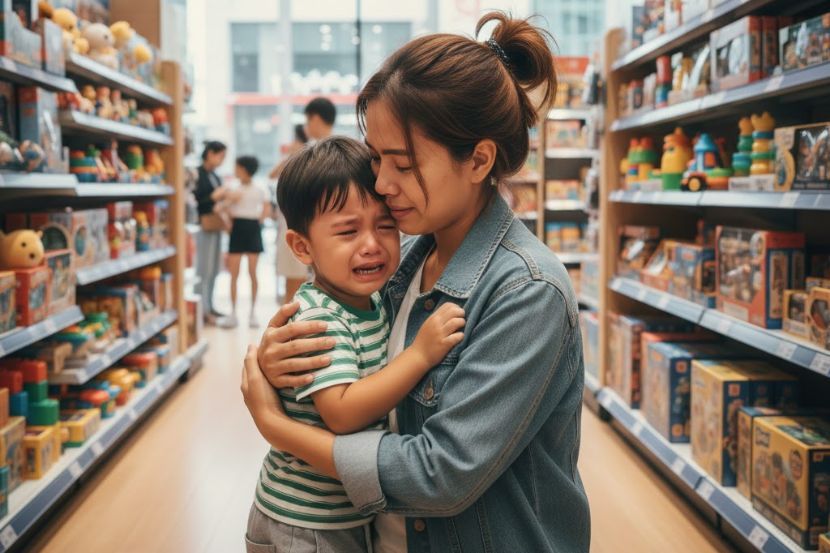 Tidak dapat memiliki mainan antara faktor kanak-kanak mudah tantrum. -Gambar hiasan AI