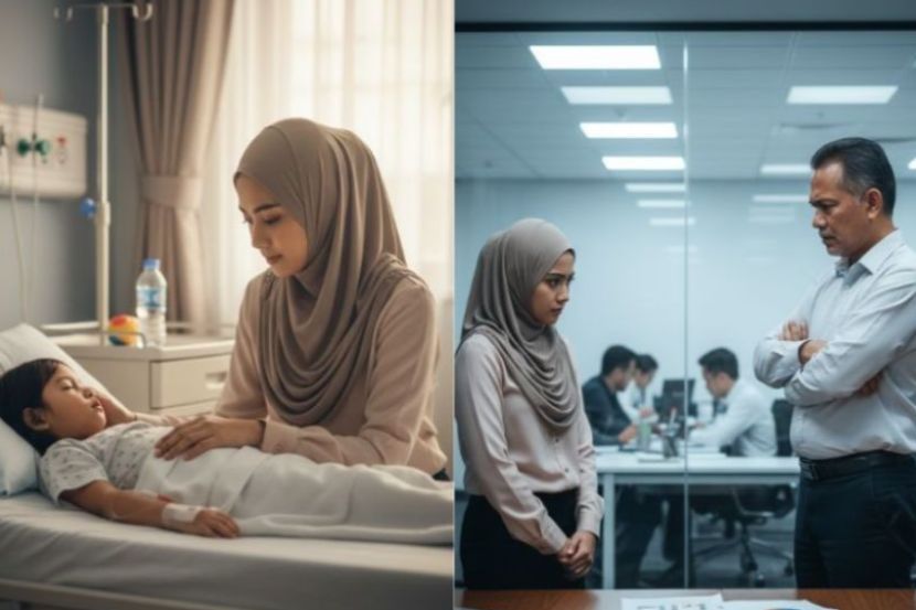 Ada pekerja sanggup mengambil MC demi menjaga anak sakit selepas tidak dibenarkan cuti kecemasan. -Gambar hiasan AI
