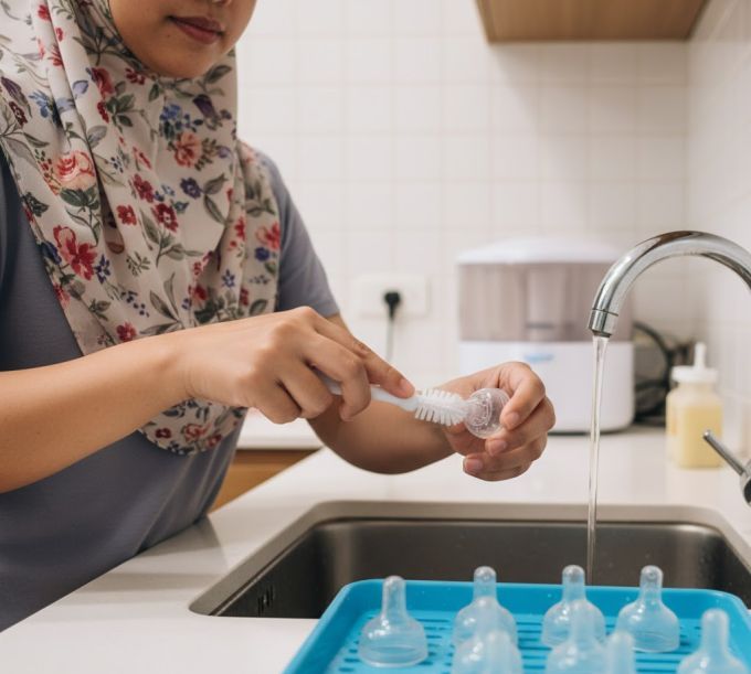 Teknik mencuci botol susu adalah penting. -Gambar hiasan AI