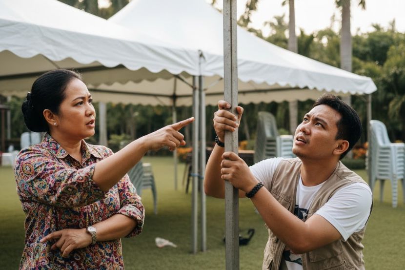 Dipaksa memasang khemah kenduri antara pengalaman tidak dapat dilupakan jurugambar. -Gambar hiasan AI