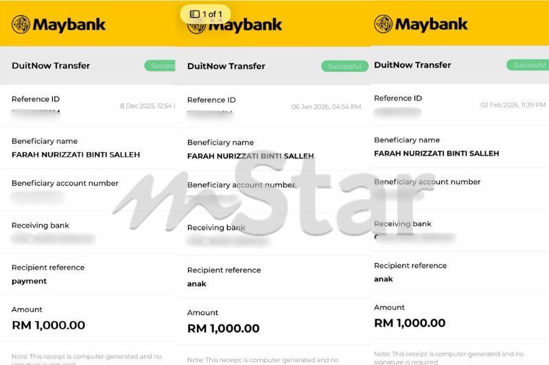 Shuk menyerahkan bukti pembayaran nafkah anak-anak.