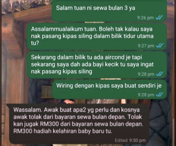 Mesej perbualan suaminya dan tuan rumah berkenaan. 