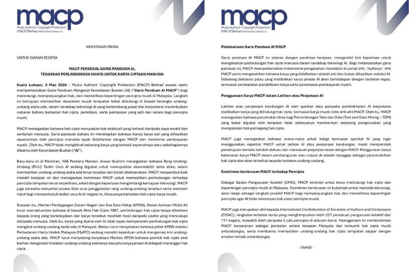 Kenyataan media daripada MACP.