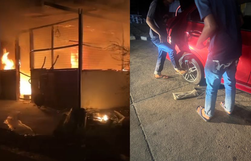 Tayar keretanya pecah ketika dalam perjalanan pulang ke rumah mentuanya yang terbakar.