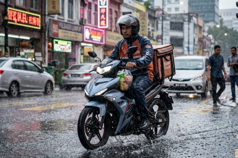 Hujan lebat antara cabaran yang perlu dihadapi penghantar barangan. -Gambar hiasan AI