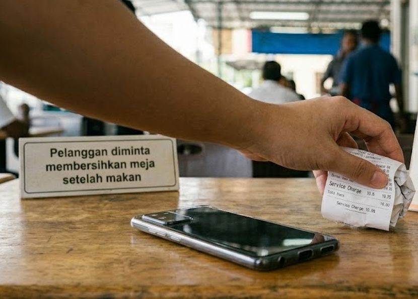 Terdapat premis yang menetapkan pelanggan perlu membersihkan meja yang digunakan. -Gambar hiasan AI