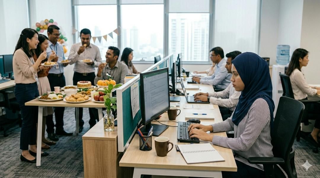 Suasana kerja yang harmoni terbina melalui layanan yang adil dan komunikasi yang terbuka. -Gambar hiasan AI