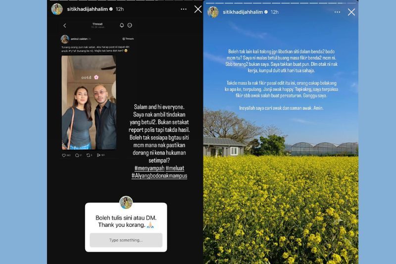Perkongsian Siti yang dimuat naik di Instastory miliknya.