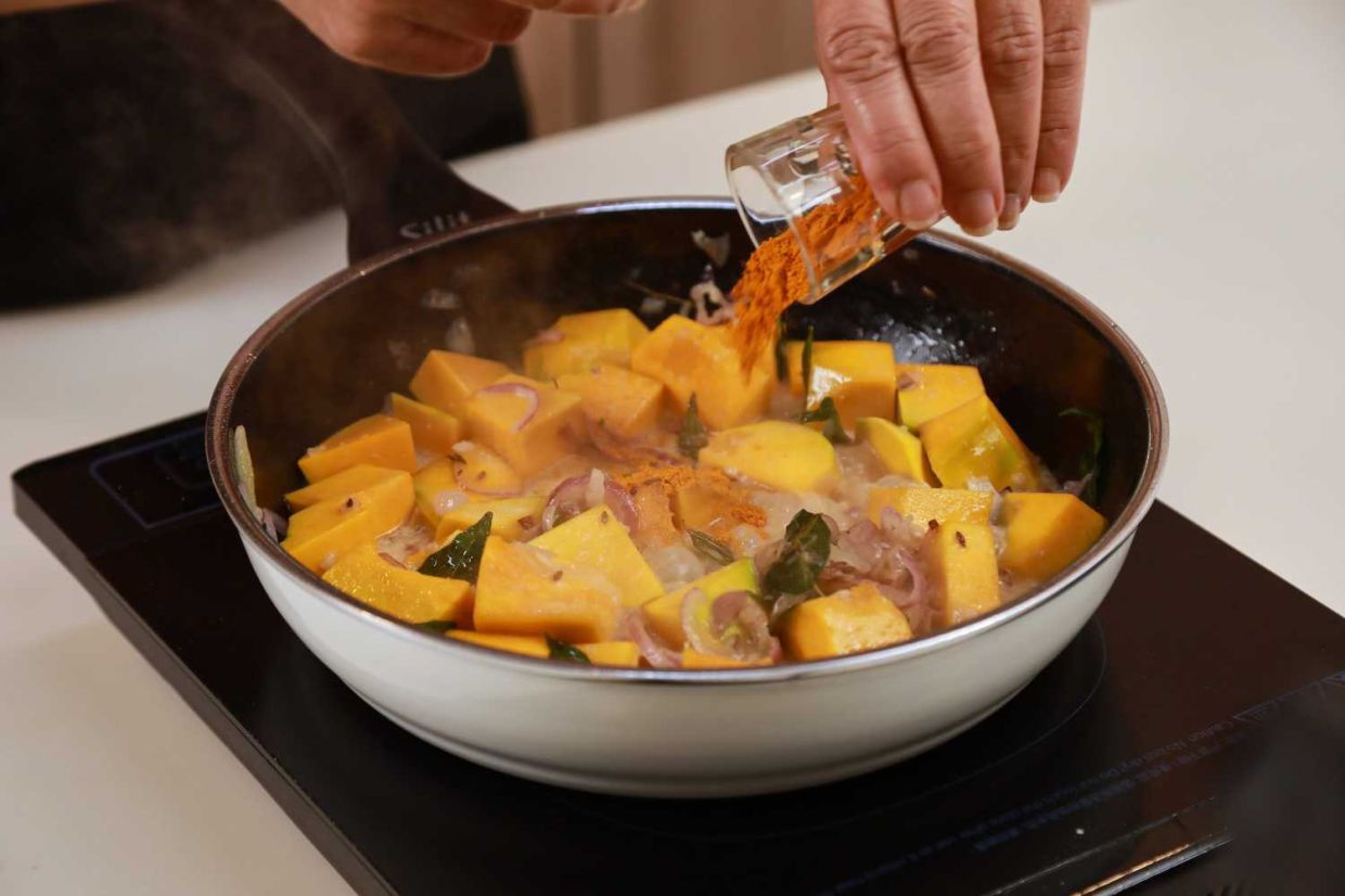 Coconut milk pumpkin and prawn.
