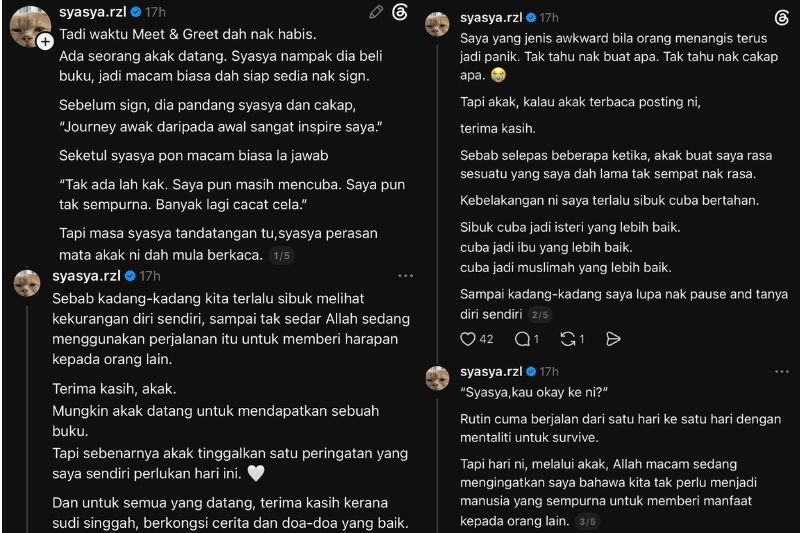 Syasya membuat perkongsian di Threads miliknya.