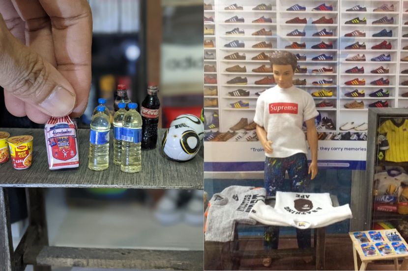 Selain pakaian, Mohd Baharuzi juga turut menghasilkan kasut, beg, makanan dan sebagainya dalam saiz miniatur.