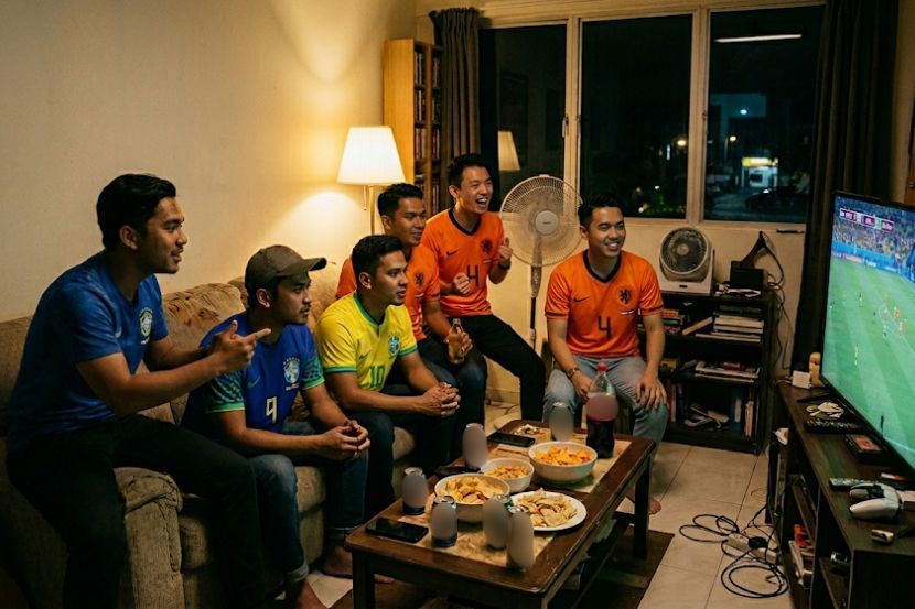 Rumah bujang sentiasa meriah setiap kali Piala Dunia. -Gambar hiasan AI