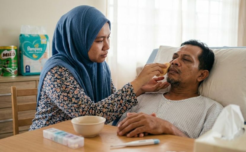 Seorang isteri pasti akan menjaga kebajikan dan keperluan suami yang sedang sakit. -Gambar hiasan AI