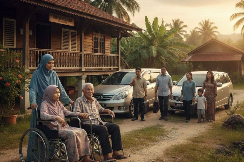 Tidak semua orang sanggup memikul tanggungjawab menjaga ibu bapa di kampung dan menyerahkan tugas kepada adik beradik lain. -Gambar hiasan AI