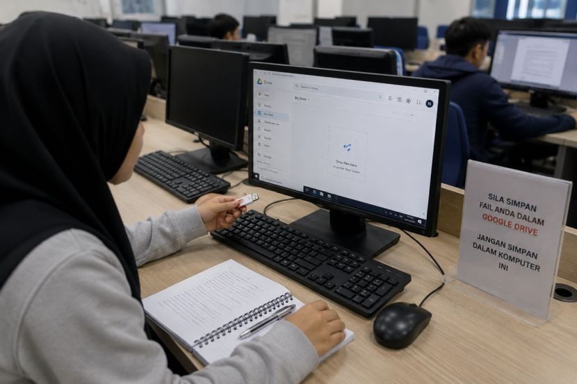 Penggunaan pemacu USB atau Google Drive dapat mengelakkan dokumen dan fail daripada hilang. -Gambar hiasan AI