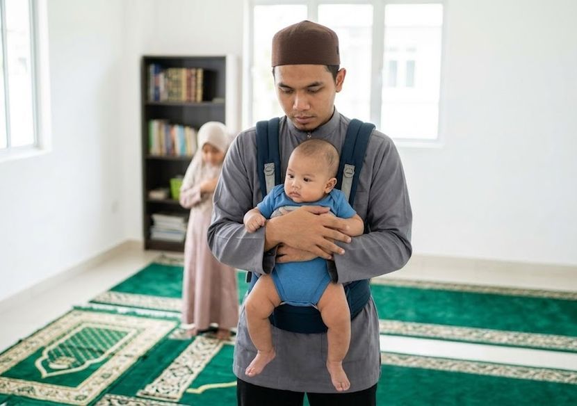 Mendukung anak ketika solat adalah dibolehkan dengan beberapa syarat. -Gambar hiasan AI