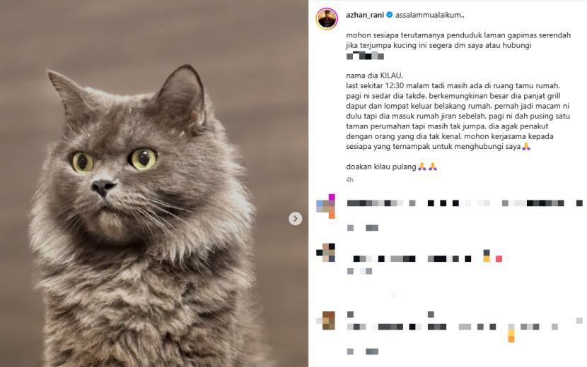 Azhan turut berkongsi foto kucingnya di media sosial.