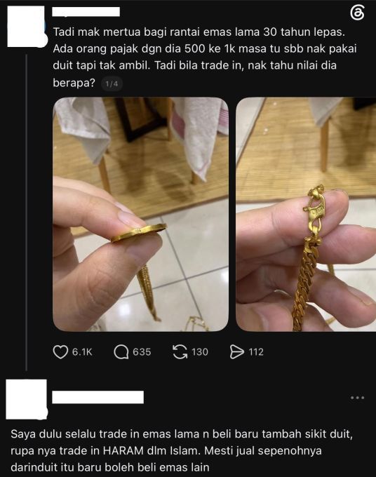 Kebanyakan peminat emas gemar melakukan 'trade-in' bagi mendapatkan rekaan baru. 
