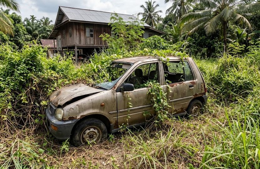 Kebanyakan individu membiarkan kenderaan yang sudah rosak atau total lost tanpa mendaftarkan pelupusan secara rasmi. -Gambar hiasan AI