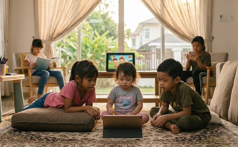 Waktu skrin perlu dikawal bagi memastikan anak-anak dapat melakukan pelbagai aktiviti bermanfaat. -Gambar hiasan AI