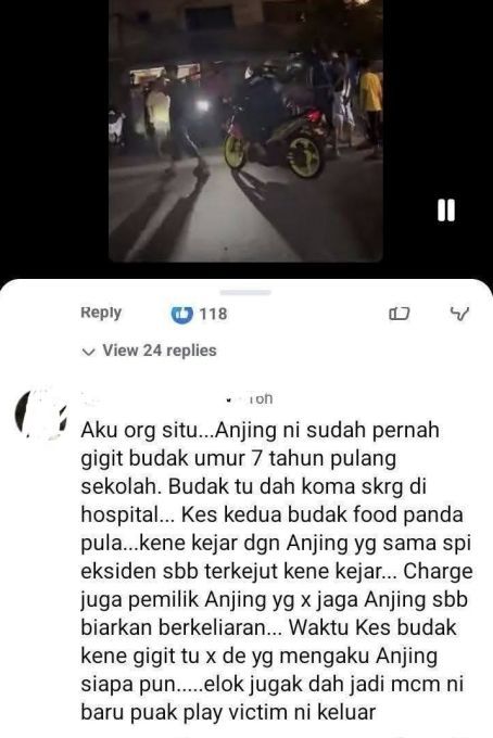 Salah seorang penduduk yang menceritakan insiden membabitkan anjing tersebut.