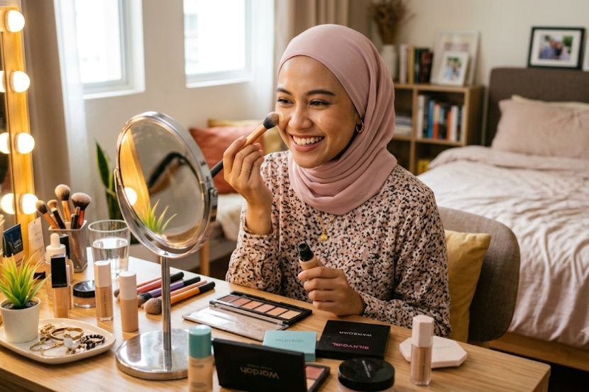 Wanita lebih yakin bila wajah mereka dalam keadaan bersolek. -Gambar hiasan AI