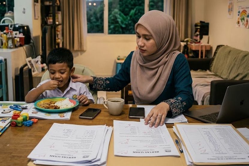Terdapat guru yang membawa pulang tugasannya ke rumah bagi membolehkan masa diluang bersama anak. -Gambar hiasan AI