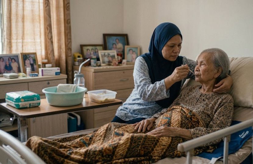 Setiap anak pasti akan berusaha untuk menjaga ibu bapanya yang sudah uzur. -Gambar hiasan AI