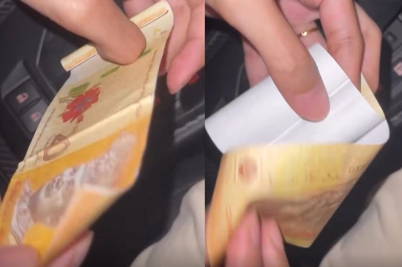 Duit palsu yang digantikan ke dalam bingkai gambar mas kahwinnya.