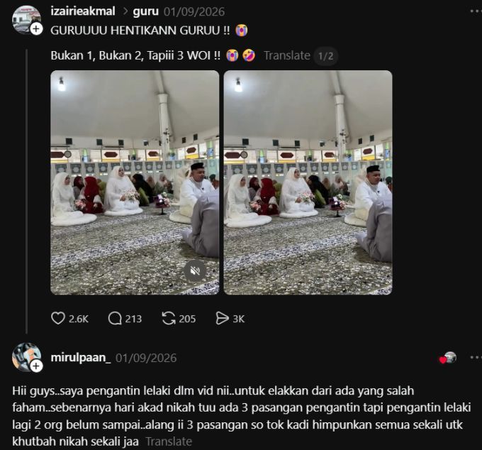 Video suasana di masjid sebelum majlis akad nikahnya menjadi tular di media sosial.