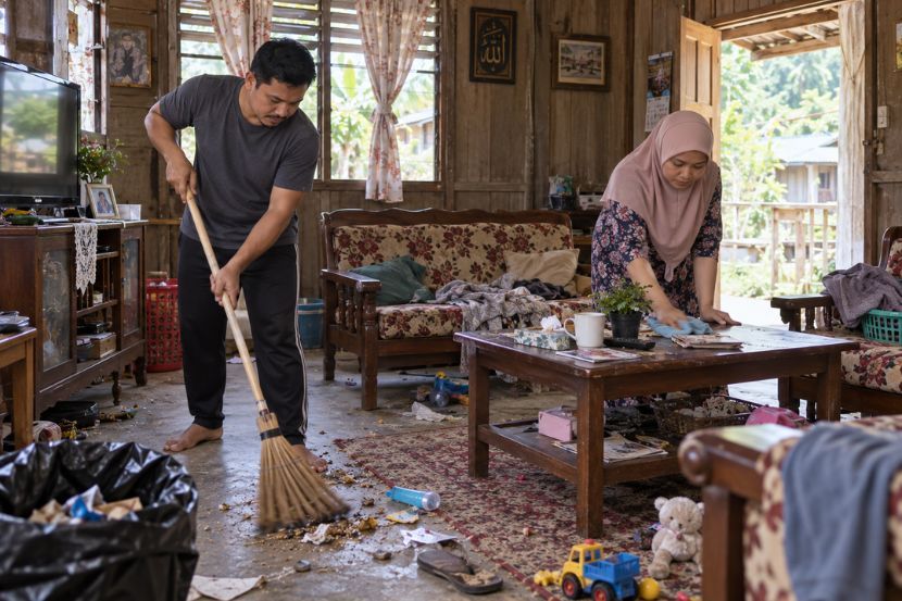 Suami perlu bersama isteri dalam membersihkan kediaman. -Gambar hiasan AI