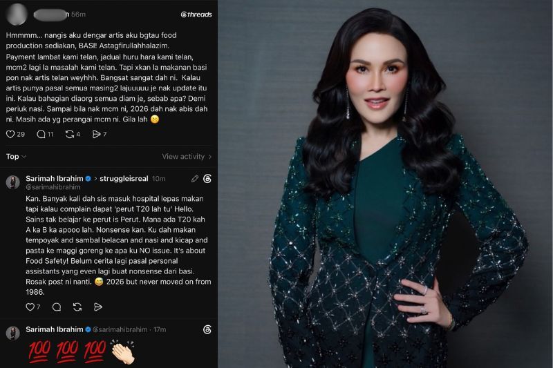 Sarimah berkongsi pengalaman sakit perut selepas menikmati makanan di set penggambaran. 