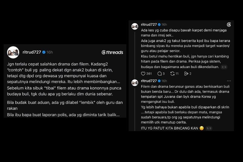 Luahan Rita yang dikongsi di Threads miliknya.