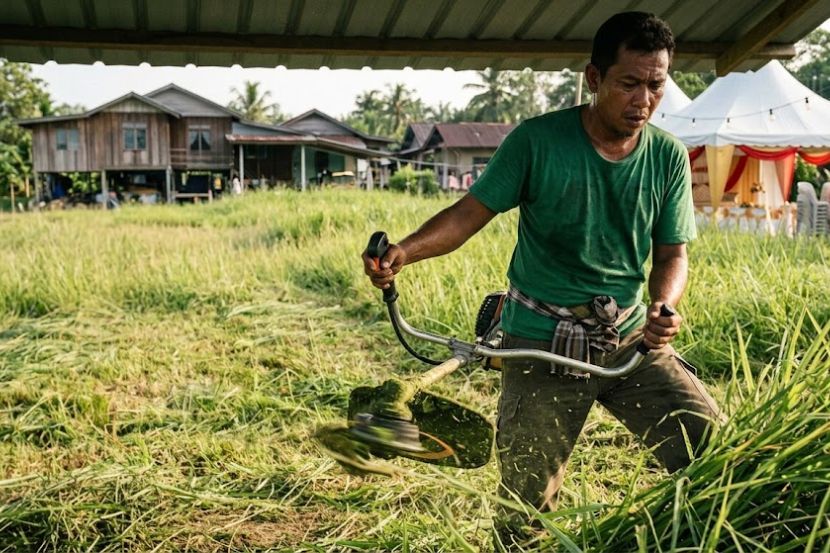 Tugas memotong rumput memenatkan, lebih-lebih lagi di kawasan yang luas. -Gambar hiasan AI