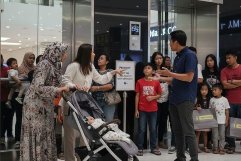 Sikap bertimbang rasa perlu ketika menggunakan kemudahan awam seperti lif. -Gambar hiasan AI
