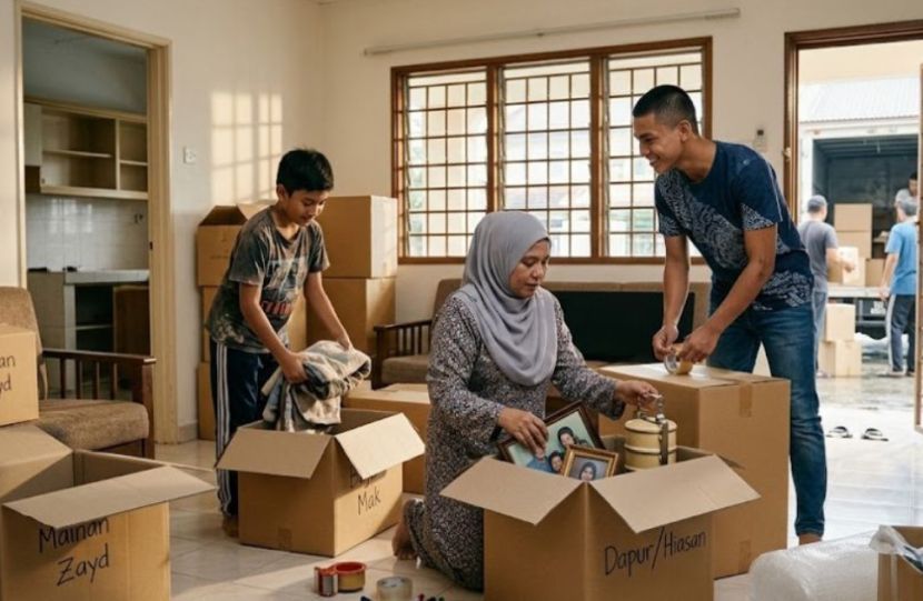 Proses pindah rumah adalah sesuatu yang memenatkan. -Gambar hiasan AI