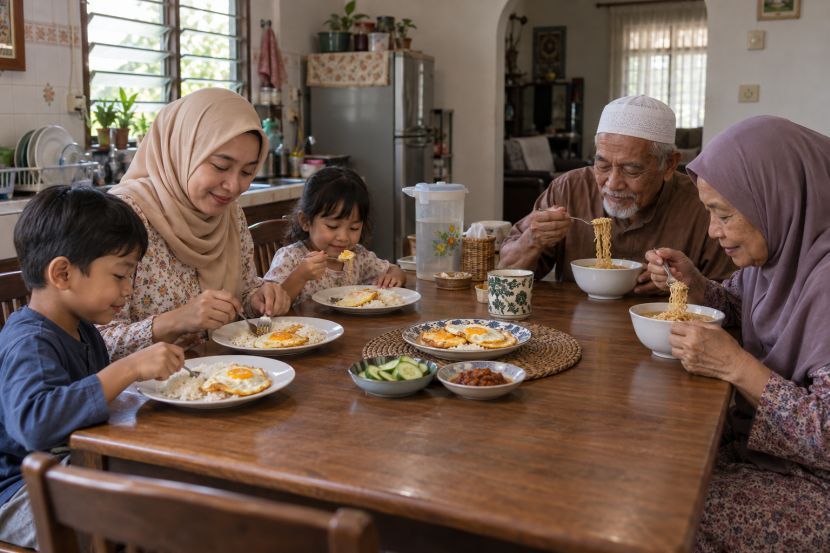 Makan bersama dapat mengeratkan silaturahim antara keluarga. -Gambar hiasan AI